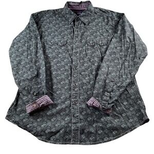 Twenty X Paisley Western Shirt XL Long Sleeve Pearl snap Cowboy Rodeo Black‎